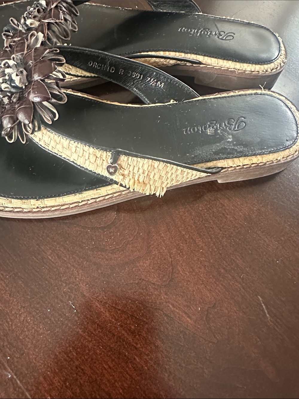 Brighton Womens Orchid Leather Rafia Thong Flip Flop Sandals Size 7.5 - Picture 11 of 11